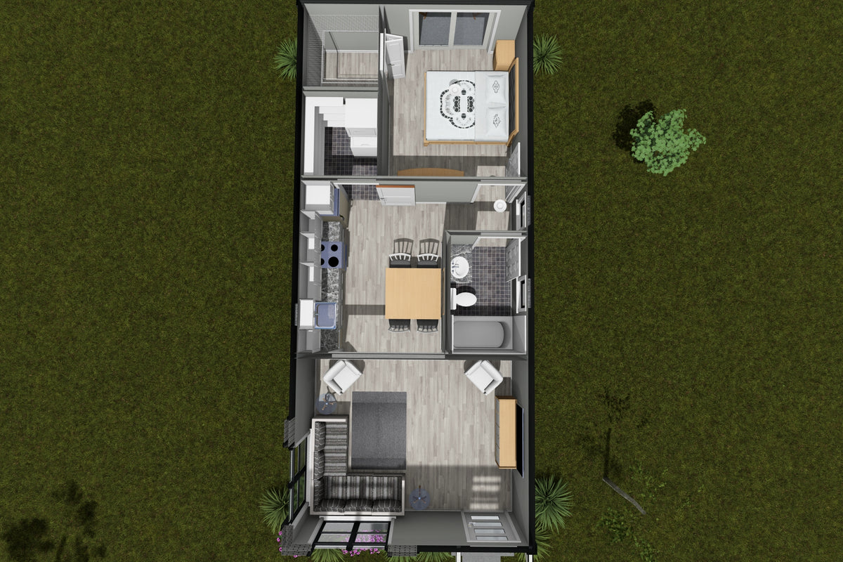 J7923-E Modern House 3D First Floor, 1 Bedroom, 1 Bathroom | Plan 24642 