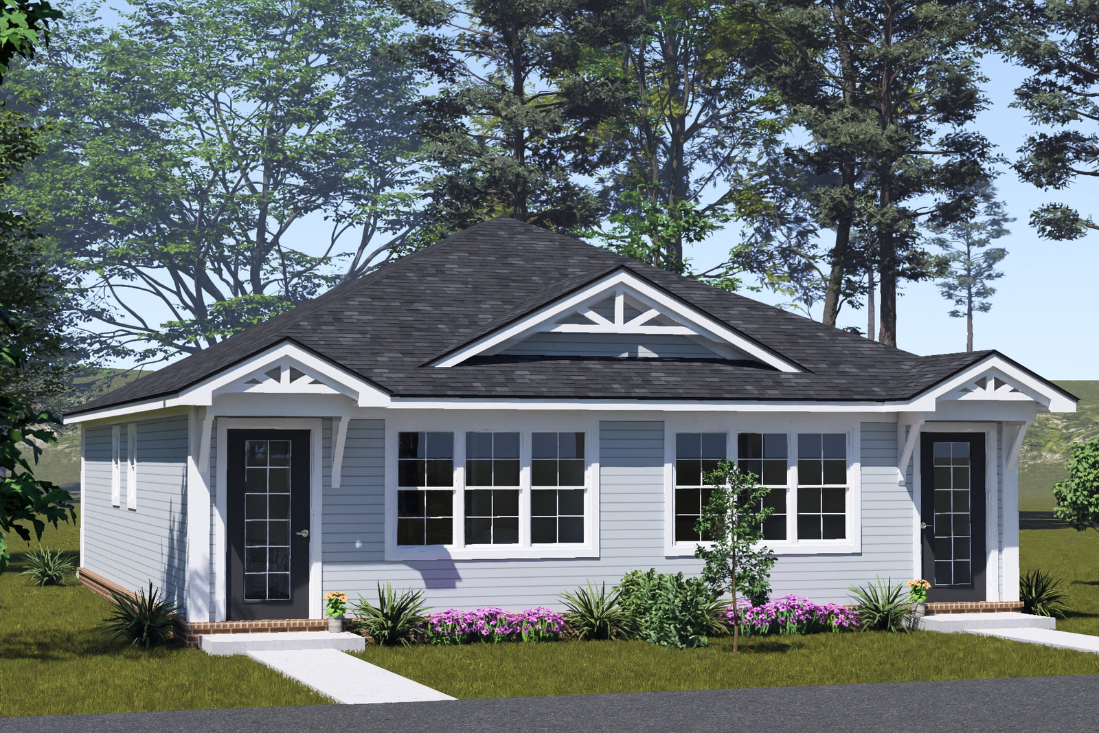 J7924-E Craftsman Duplex House, 2 Bedrooms, 2 Bathrooms | Plan 24643 Exterior