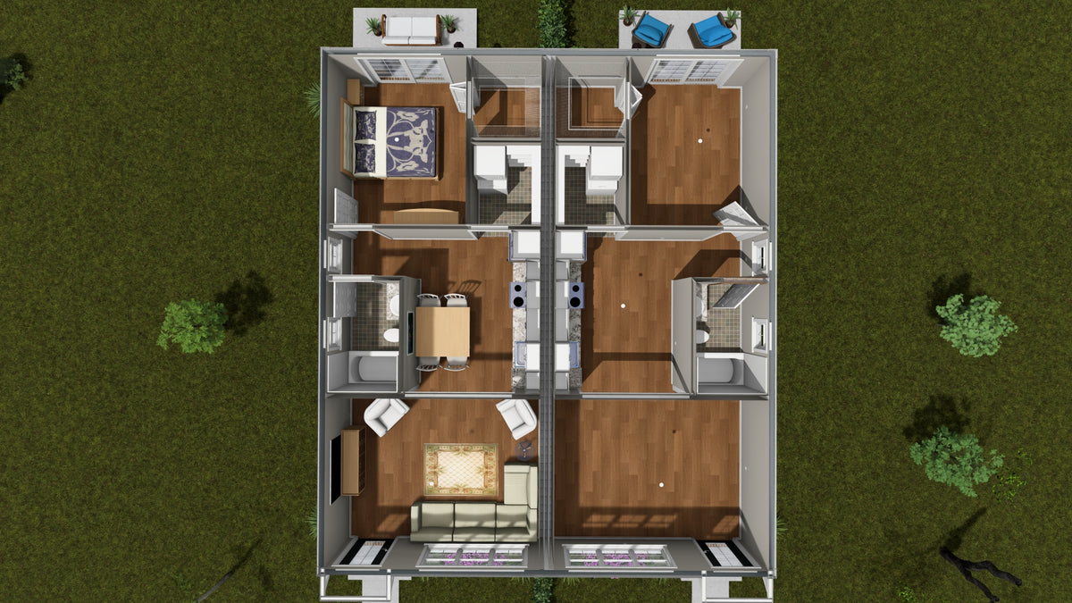 J7924-E Craftsman Duplex House 3D First Floor, 2 Bedrooms, 2 Bathrooms | Plan 24643 
