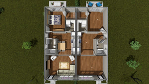 J7924-E Craftsman Duplex House 3D First Floor, 2 Bedrooms, 2 Bathrooms | Plan 24643 