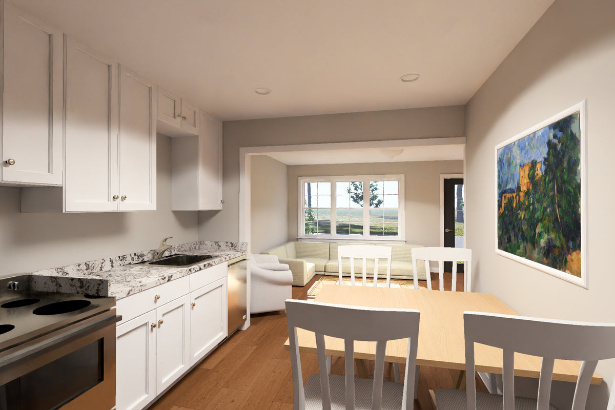 J7924-E Craftsman Duplex House Kitchen/Dining, 2 Bedrooms, 2 Bathrooms | Plan 24643 
