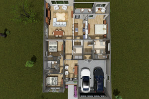 J7925-E Cottage House 3D First Floor, 3 Bedrooms, 2 Bathrooms | Plan 24644 