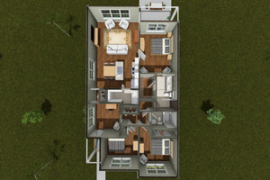 J7926-E Cottage House 3D First Floor, 3 Bedrooms, 2 Bathrooms | Plan 24645 