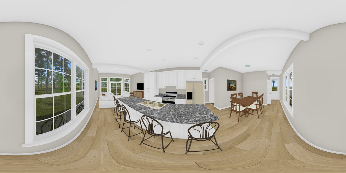 J7927-E Cottage House Kitchen Panorama, 3 Bedrooms, 3 Bathrooms | Plan 24646 
