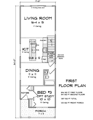J7927-E Cottage House First Floor Plan, 3 Bedrooms, 3 Bathrooms | Plan 24646 