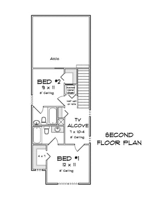 J7927-E Cottage House Second Floor Plan, 3 Bedrooms, 3 Bathrooms | Plan 24646 