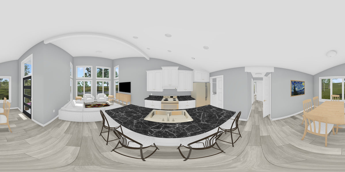 J7928-E Modern House Kitchen Panorama, 2 Bedrooms, 2 Bathrooms | Plan 24647 