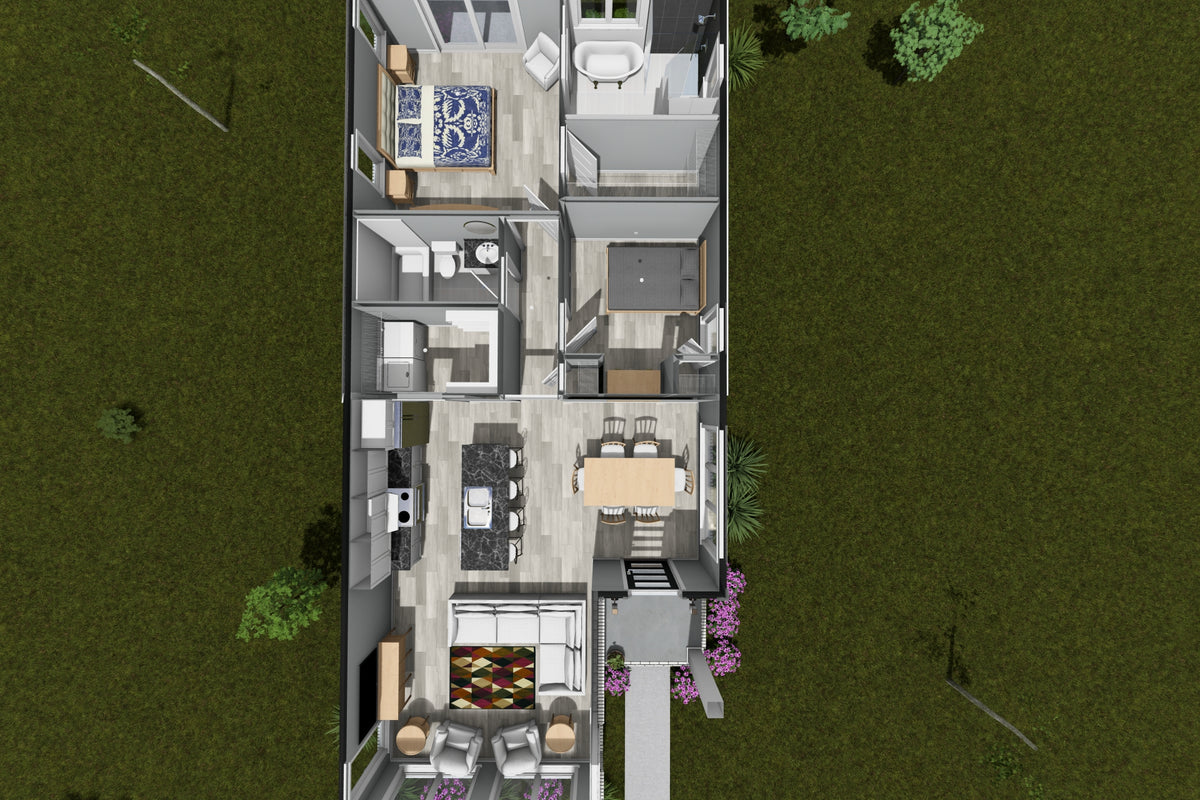J7928-E Modern House 3D First Floor, 2 Bedrooms, 2 Bathrooms | Plan 24647 