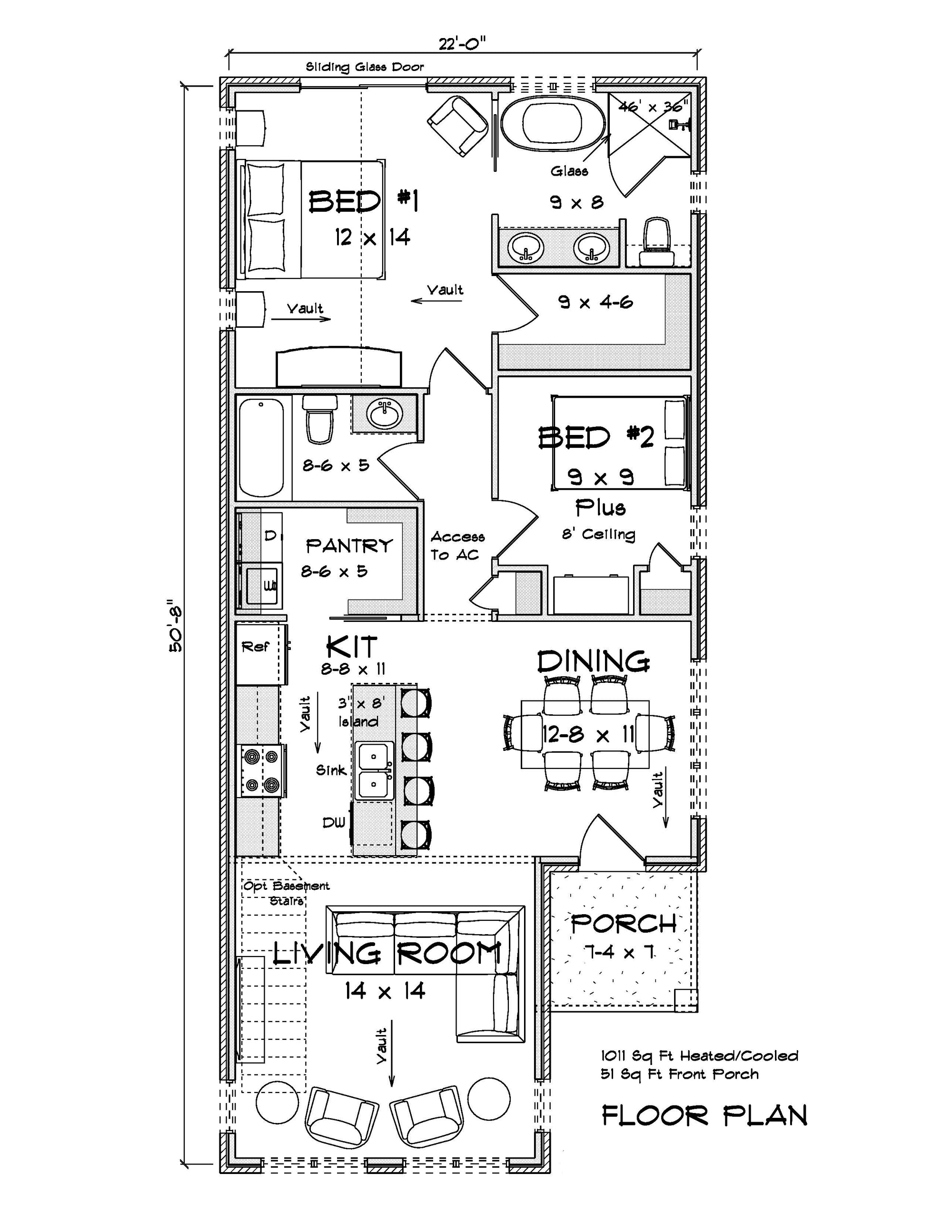 J7928-E Modern House First Floor Plan, 2 Bedrooms, 2 Bathrooms | Plan 24647 