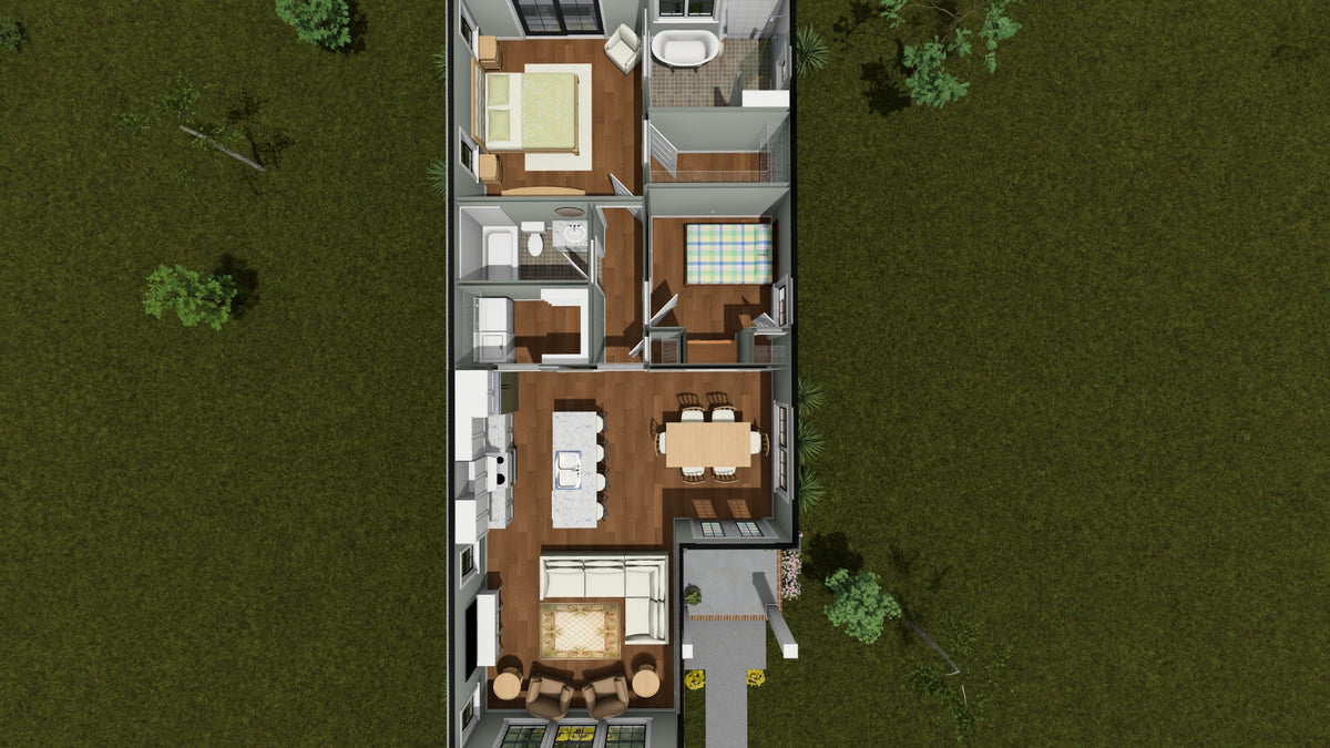 J7929-E Cottage House 3D First Floor, 2 Bedrooms, 2 Bathrooms | Plan 24648
