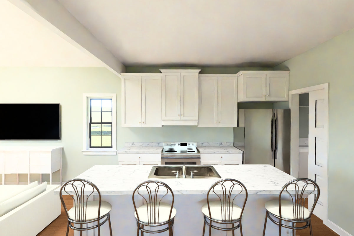 J7929-E Cottage House Kitchen, 2 Bedrooms, 2 Bathrooms | Plan 24648