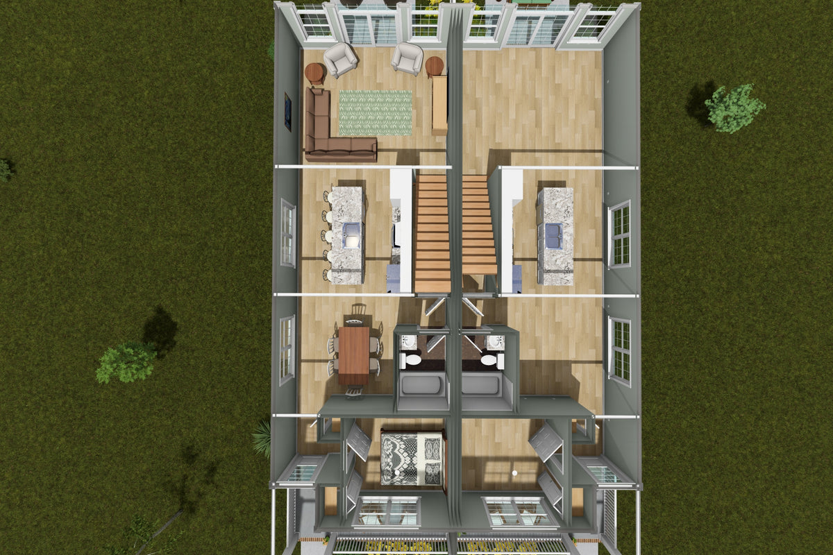 J7930-E Traditional Duplex House 3D First Floor, 6 Bedrooms, 6 Bathrooms | Plan 24649 