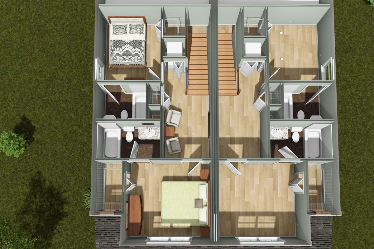 J7930-E Traditional Duplex House 3D Second Floor, 6 Bedrooms, 6 Bathrooms | Plan 24649 
