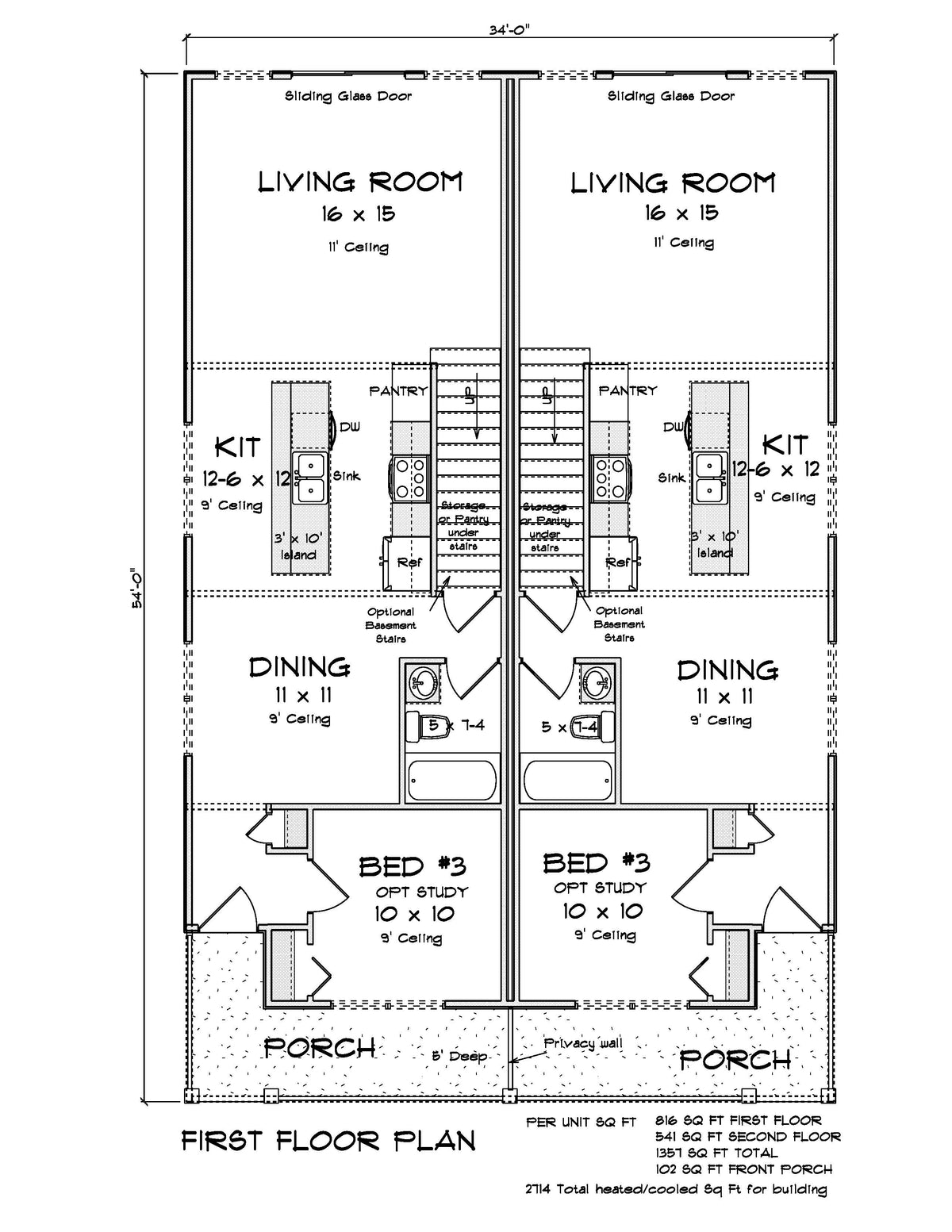 J7930-E Traditional Duplex House First Floor Plan, 6 Bedrooms, 6 Bathrooms | Plan 24649 