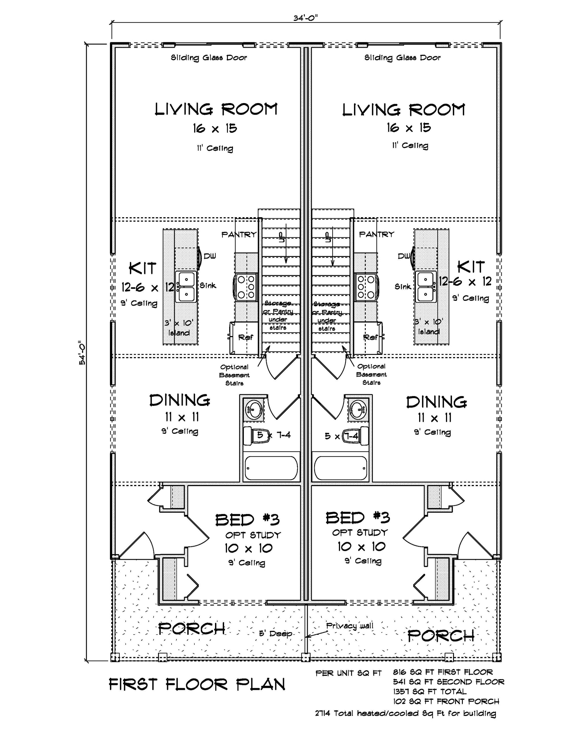 J7930-E Traditional Duplex House First Floor Plan, 6 Bedrooms, 6 Bathrooms | Plan 24649 