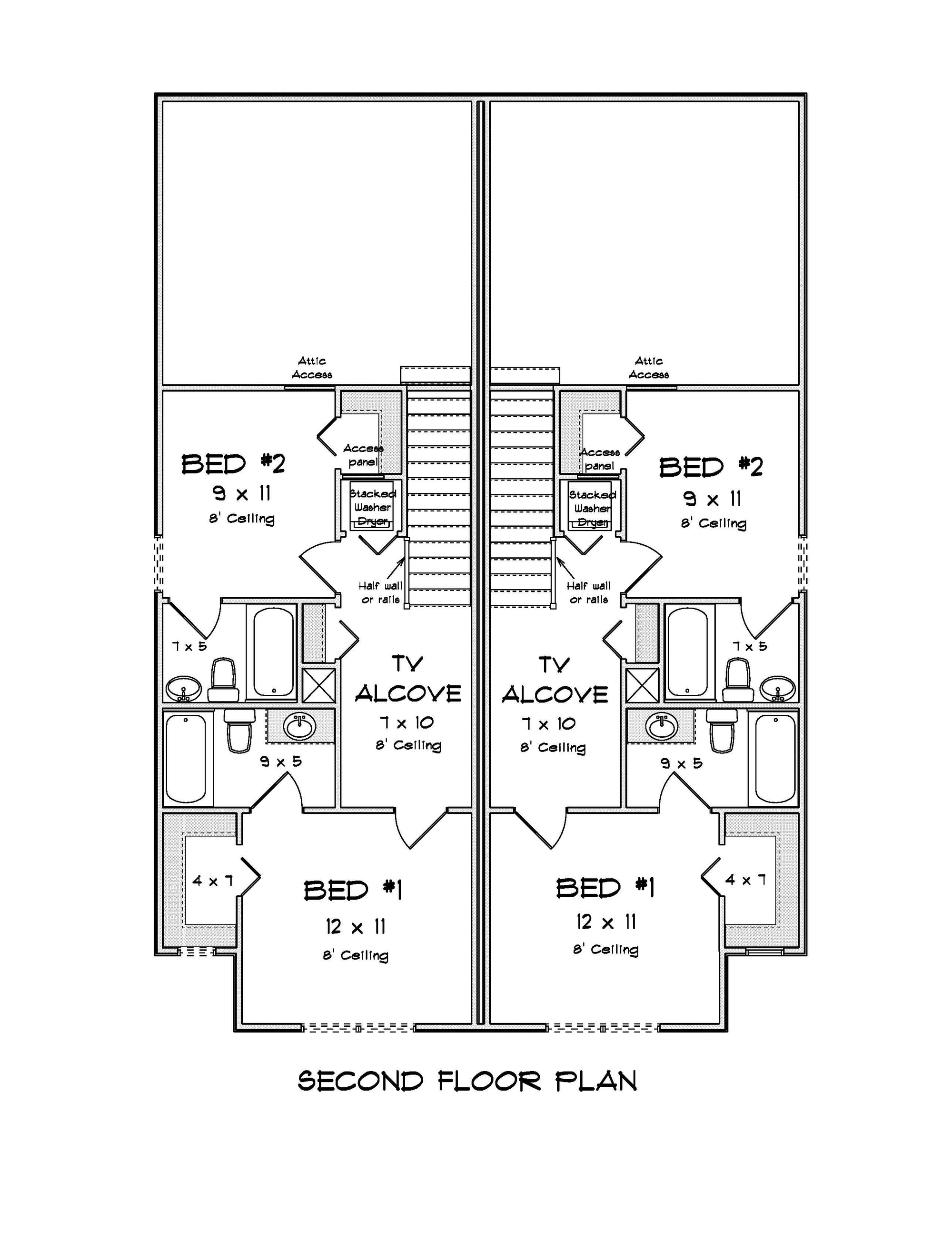J7930-E Traditional Duplex House Second Floor Plan, 6 Bedrooms, 6 Bathrooms | Plan 24649 