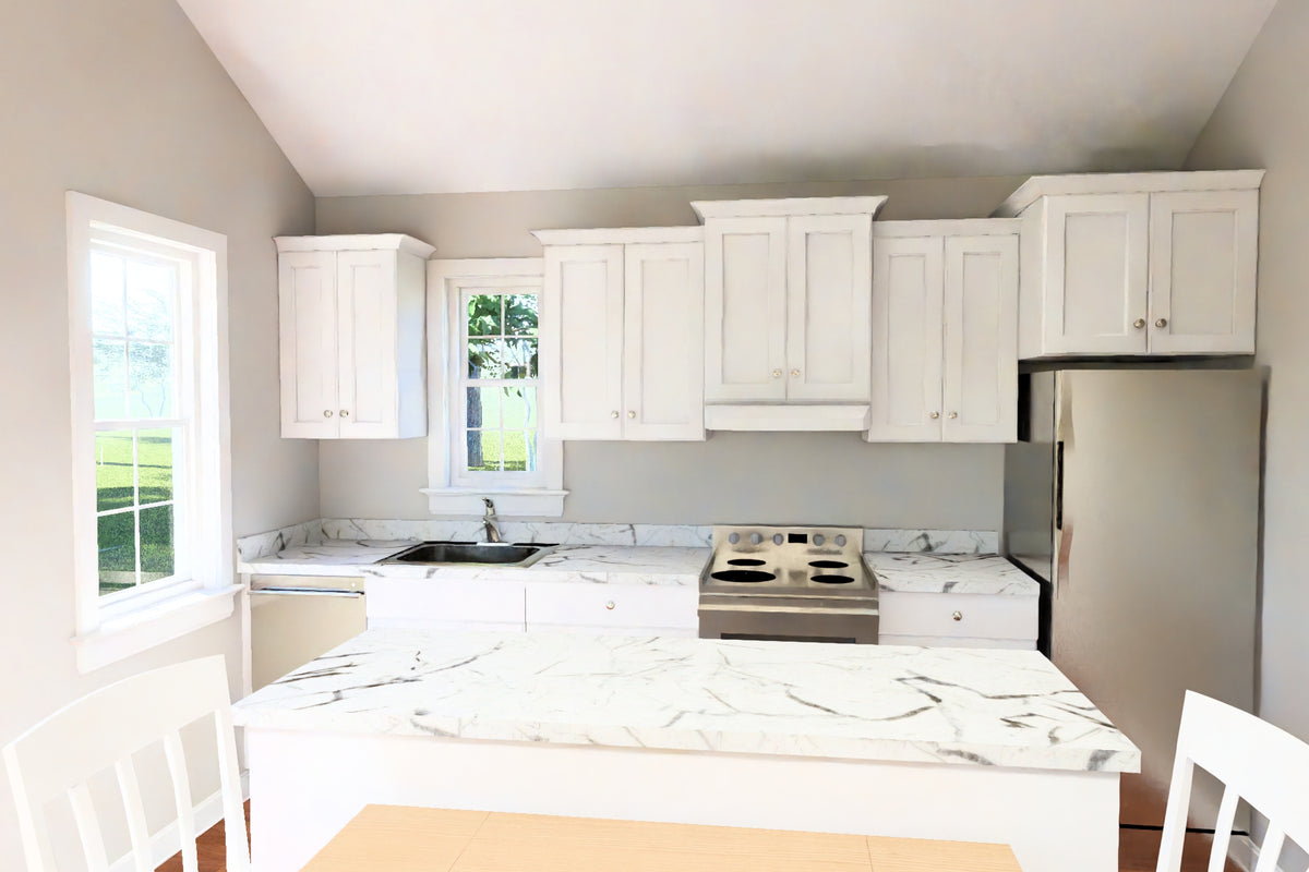 J7931-E Cottage House Kitchen, 1 Bedroom, 1 Bathroom | Plan 24650 