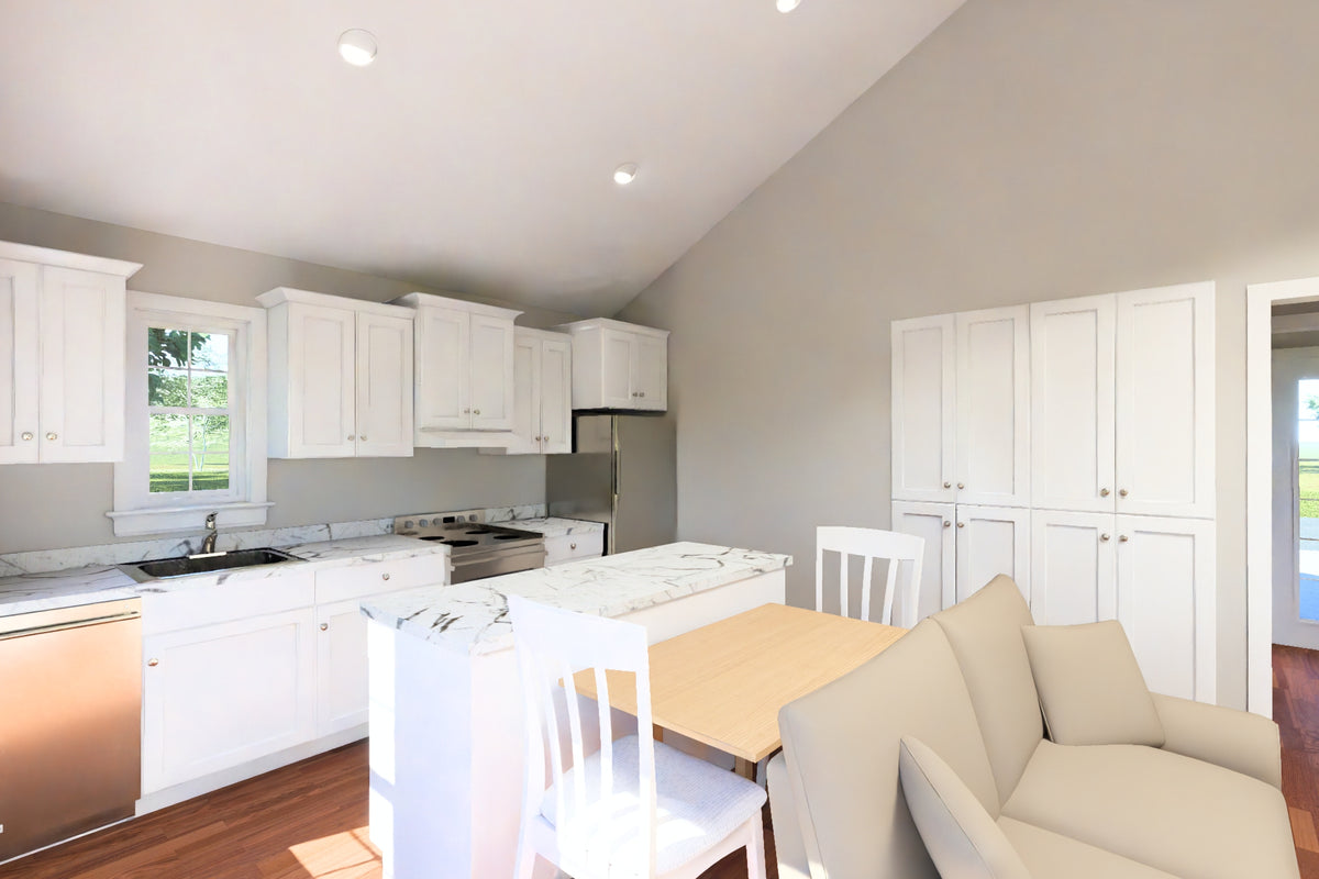 J7931-E Cottage House Kitchen, 1 Bedroom, 1 Bathroom | Plan 24650 
