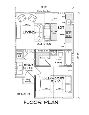 J7931-E Cottage House First Floor Plan, 1 Bedroom, 1 Bathroom | Plan 24650 