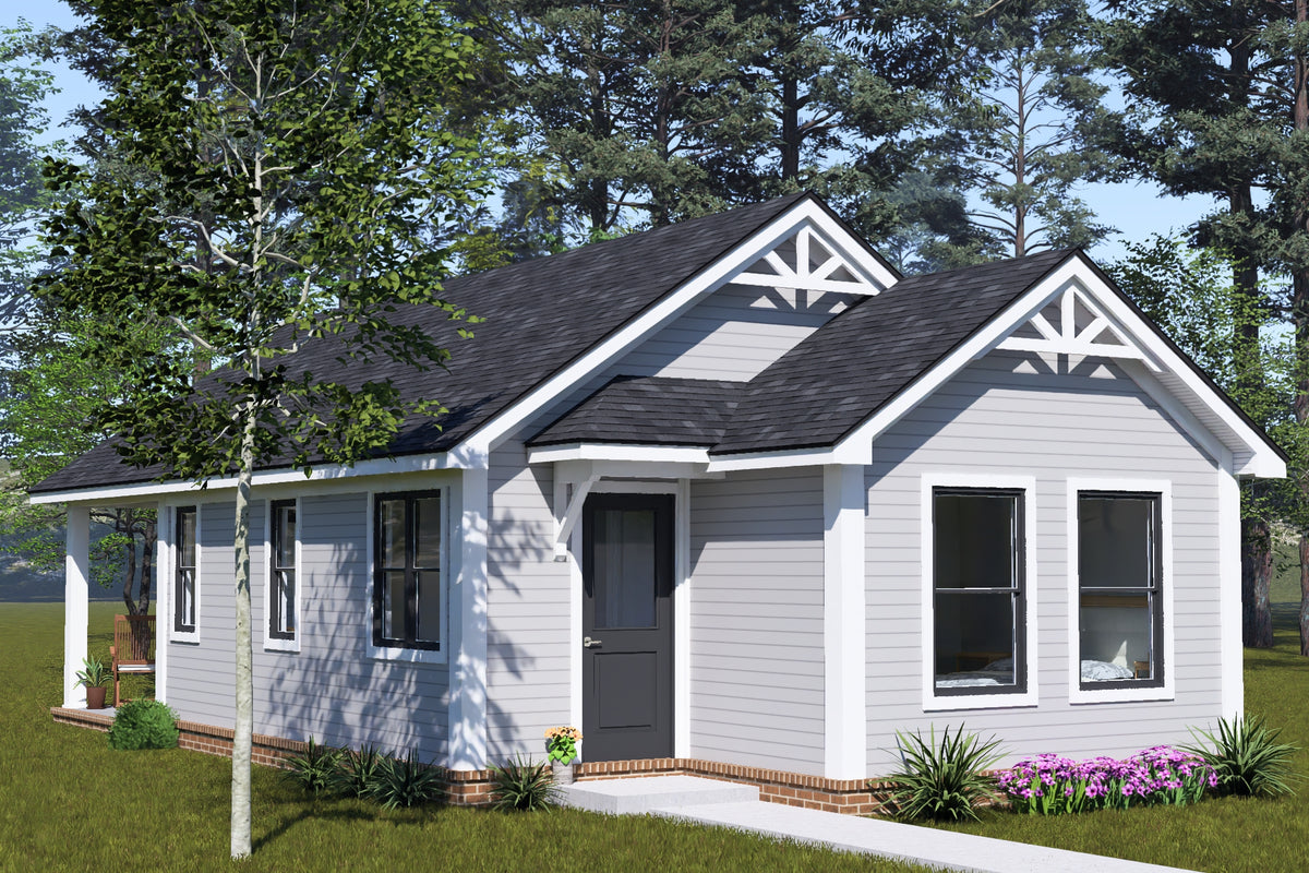 J8125-E Cottage House, 2 Bedrooms, 2 Bathrooms | Driftwood Harbor House Plan Exterior-2