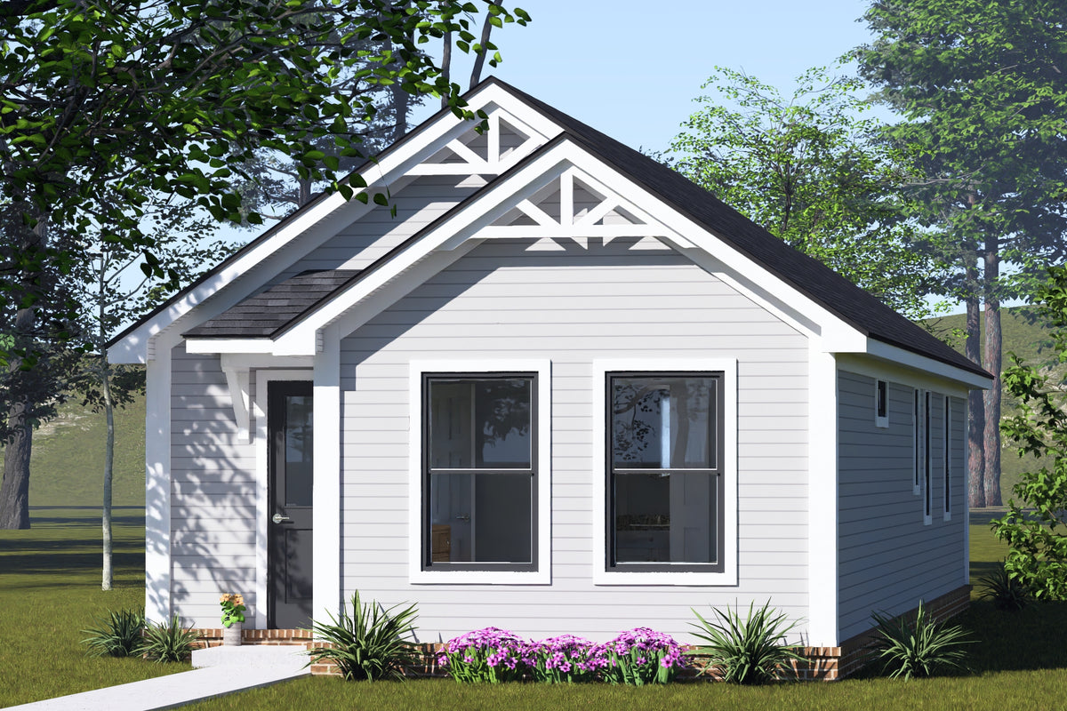 J8125-E Cottage House, 2 Bedrooms, 2 Bathrooms | Driftwood Harbor House Plan Exterior-6