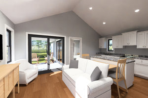 J8125-E Cottage House Living and Kitchen Area, 2 Bedrooms, 2 Bathrooms | Driftwood Harbor House Plan 