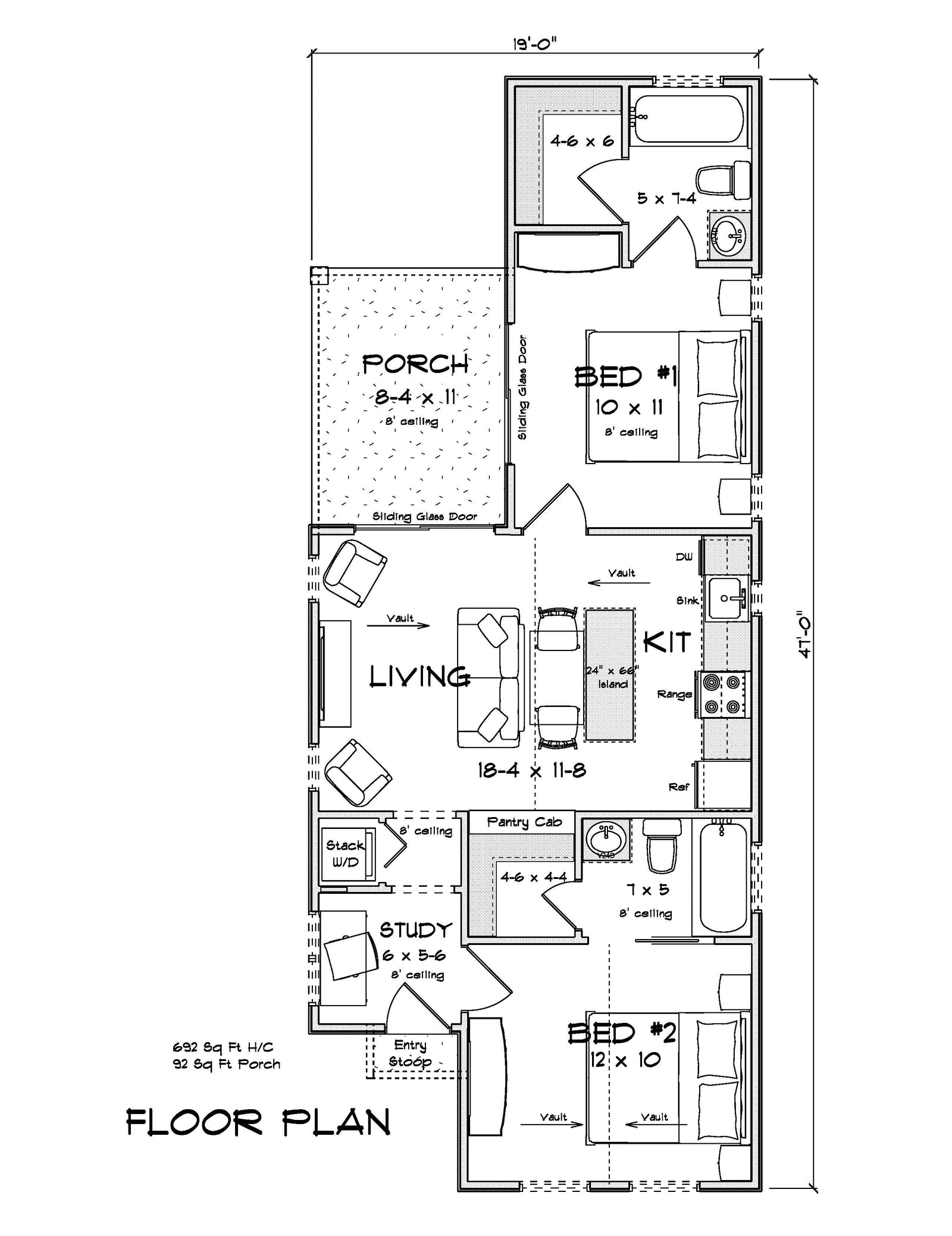 J8125-E Cottage House, 2 Bedrooms, 2 Bathrooms | Driftwood Harbor House Plan Exterior