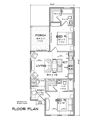J8125-E Cottage House First Floor Plan, 2 Bedrooms, 2 Bathrooms | Driftwood Harbor House Plan 