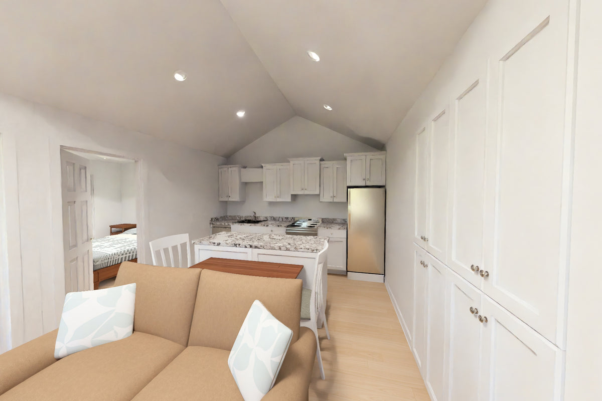 J8126-E Cottage Duplex House Kitchen, 4 Bedrooms, 4 Bathrooms | Alderhaven Bluff House Plan 