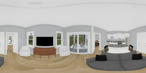 J8128-E Modern Duplex House, 4 Bedrooms, 4 Bathrooms | Clearwater Pointe House Plan Living Room Panorama
