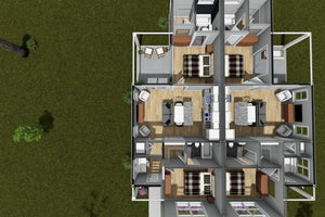 J8128-E Modern Duplex House 3D First Floor, 4 Bedrooms, 4 Bathrooms | Clearwater Pointe House Plan 