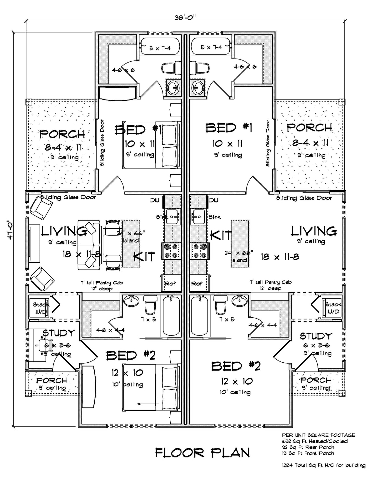 J8128-E Modern Duplex House First Floor Plan, 4 Bedrooms, 4 Bathrooms | Clearwater Pointe House Plan 