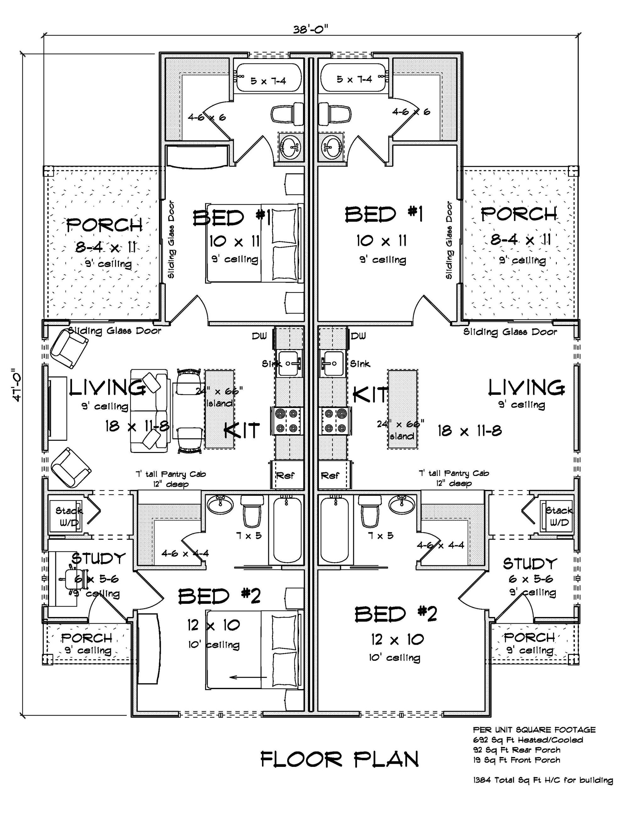 J8128-E Modern Duplex House First Floor Plan, 4 Bedrooms, 4 Bathrooms | Clearwater Pointe House Plan 