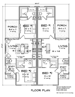 J8128-E Modern Duplex House First Floor Plan, 4 Bedrooms, 4 Bathrooms | Clearwater Pointe House Plan 