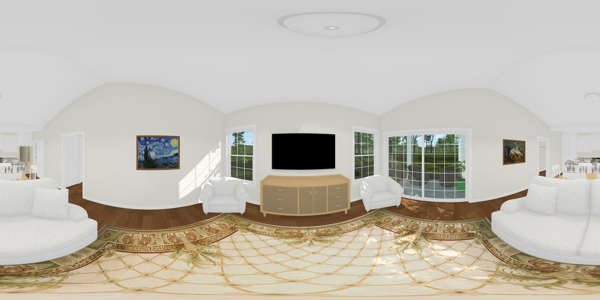 J8129-E Cottage House, 3 Bedrooms, 2 Bathrooms | Granite Brook House Plan Living Panorama