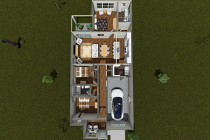 J8129-E Cottage House 3D First Floor, 3 Bedrooms, 2 Bathrooms | Granite Brook House Plan 