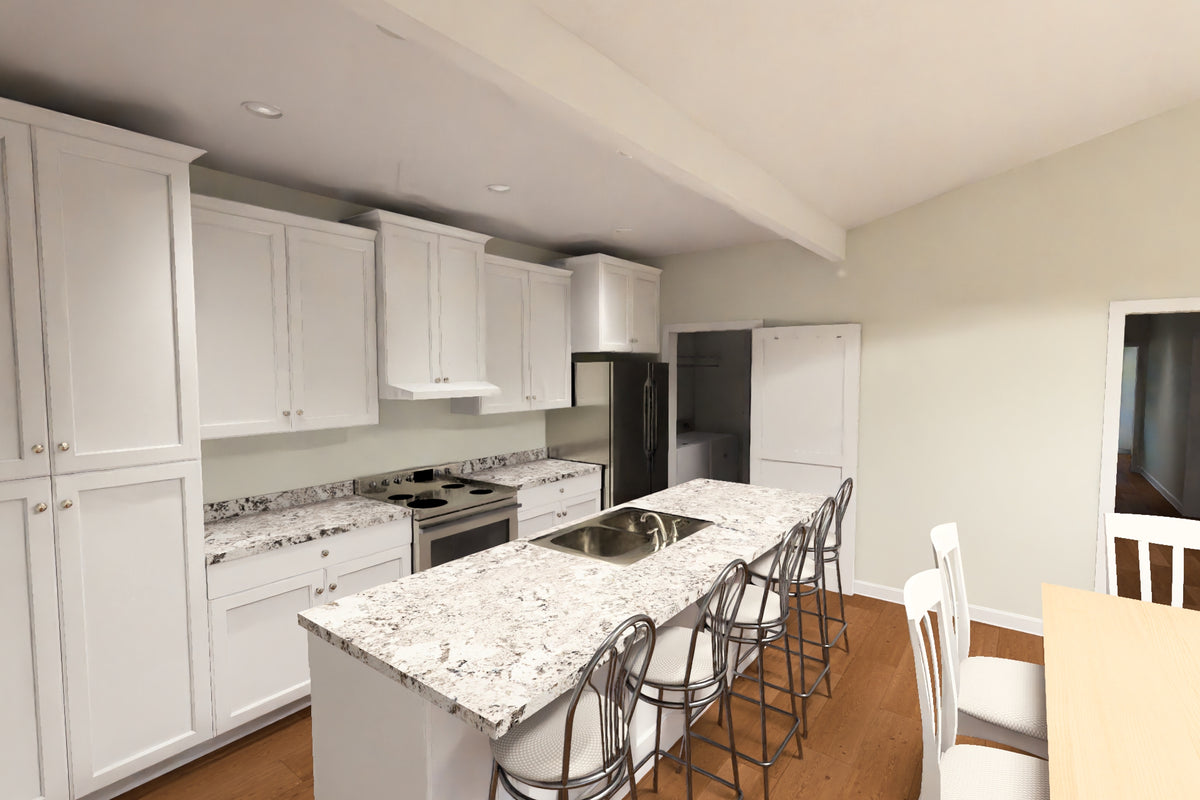 J8129-E Cottage House Kitchen, 3 Bedrooms, 2 Bathrooms | Granite Brook House Plan 