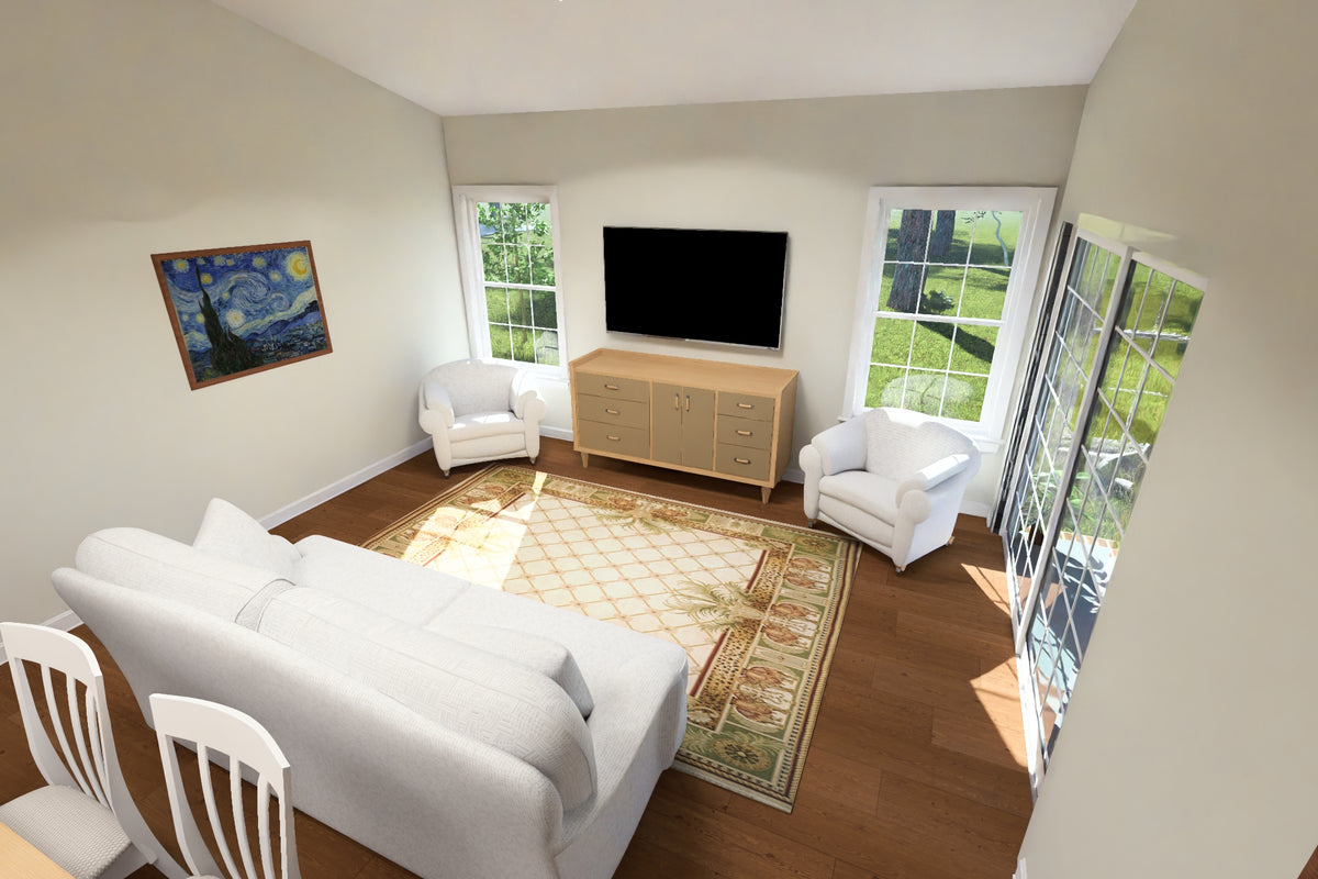 J8129-E Cottage House Living Area, 3 Bedrooms, 2 Bathrooms | Granite Brook House Plan 