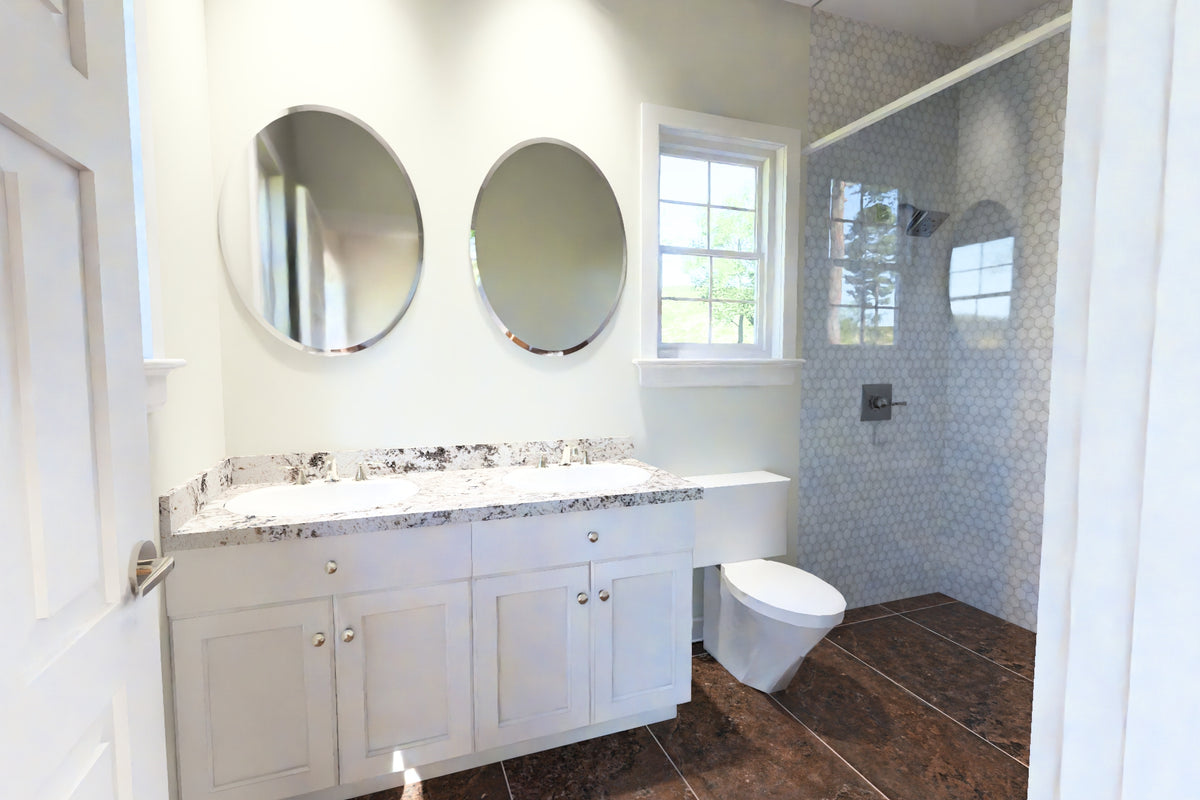 J8129-E Cottage House Master Bathroom, 3 Bedrooms, 2 Bathrooms | Granite Brook House Plan 