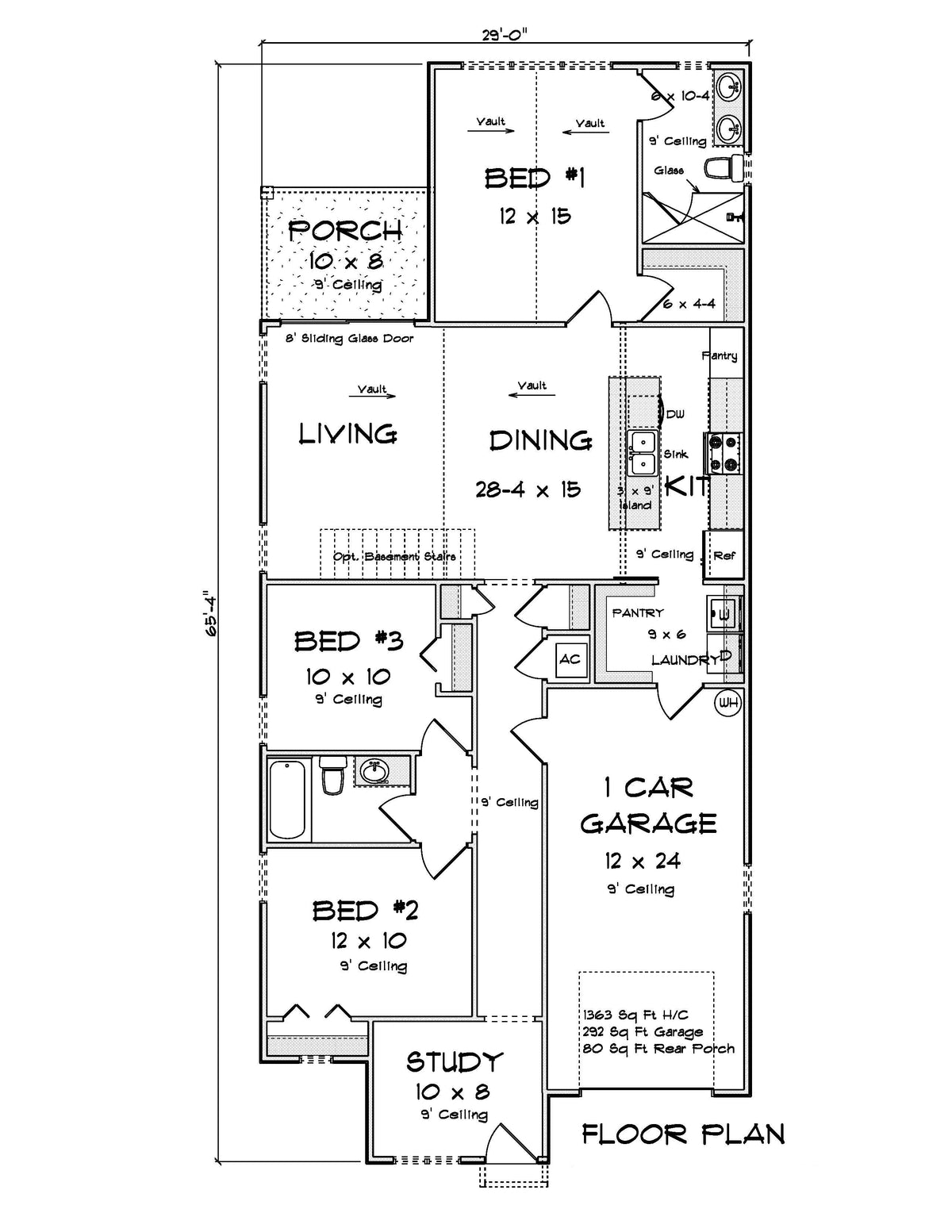 J8129-E Cottage House First Floor Plan, 3 Bedrooms, 2 Bathrooms | Granite Brook House Plan 