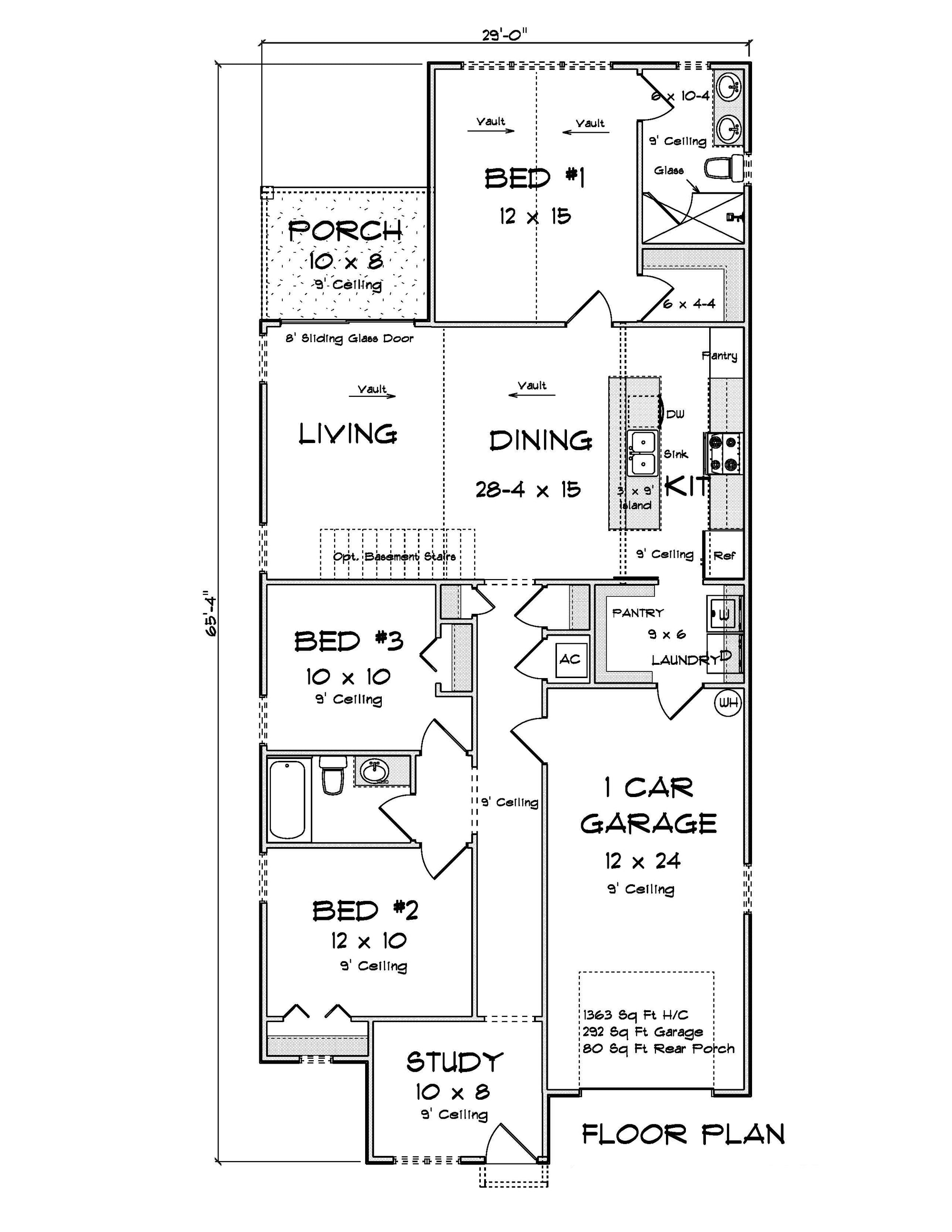 J8129-E Cottage House First Floor Plan, 3 Bedrooms, 2 Bathrooms | Granite Brook House Plan 