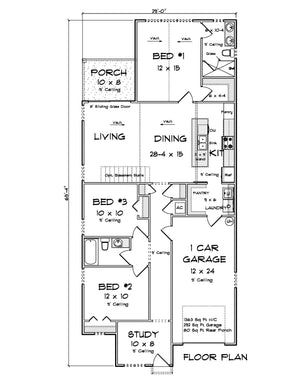 J8129-E Cottage House First Floor Plan, 3 Bedrooms, 2 Bathrooms | Granite Brook House Plan 