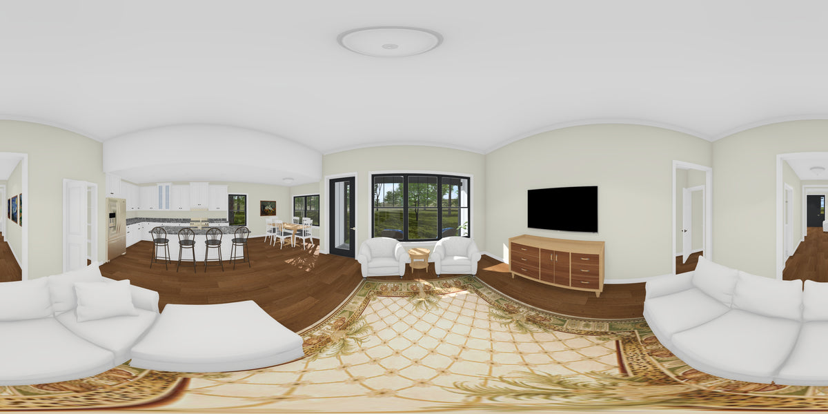J8131-E Farmhouse House, 4 Bedrooms, 3.5 Bathrooms | Meadowcrest Hollow House Plan Living Panorama
