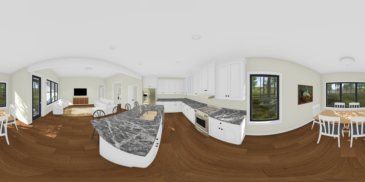 J8131-E Farmhouse House, 4 Bedrooms, 3.5 Bathrooms | Meadowcrest Hollow House Plan Kitchen Panorama