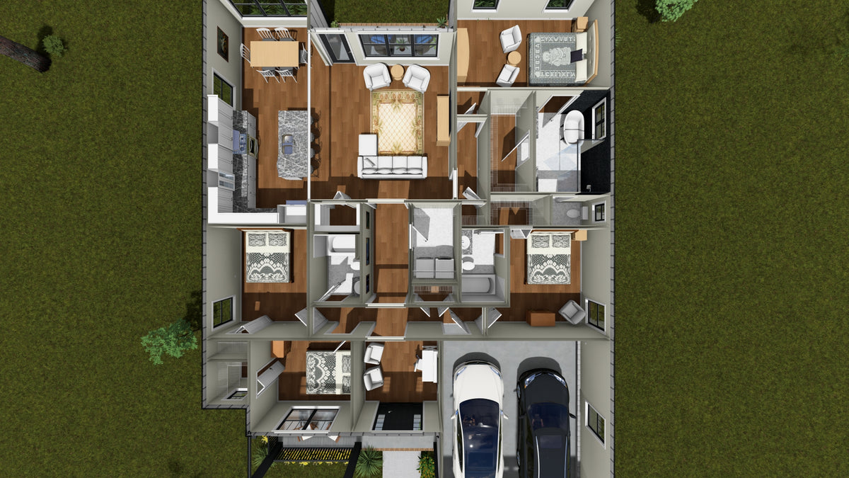 J8131-E Farmhouse House 3D First Floor, 4 Bedrooms, 3.5 Bathrooms | Meadowcrest Hollow House Plan 