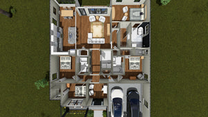 J8131-E Farmhouse House 3D First Floor, 4 Bedrooms, 3.5 Bathrooms | Meadowcrest Hollow House Plan 