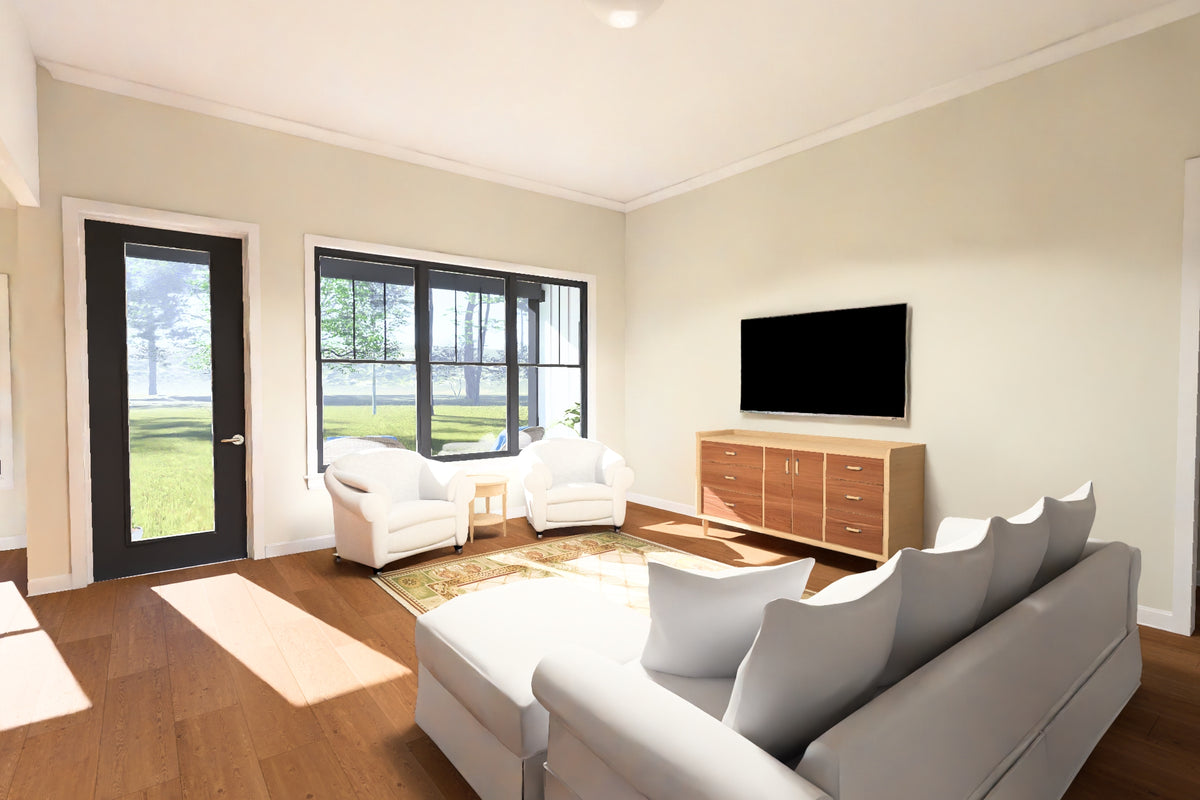 J8131-E Farmhouse House Living Room, 4 Bedrooms, 3.5 Bathrooms | Meadowcrest Hollow House Plan 