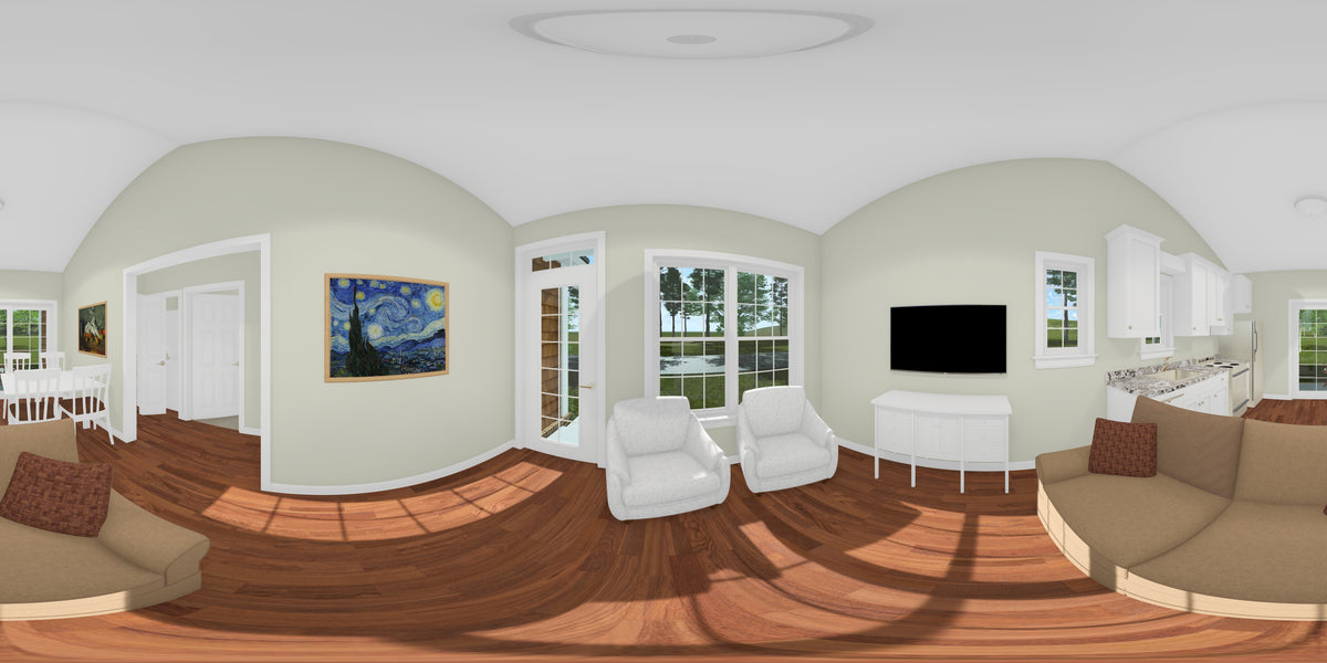 J8132-E Craftsman House, 2 Bedrooms, 1 Bathroom | Silver Maple Grove House Plan Living Panorama