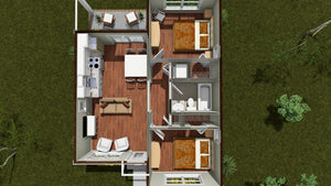 J8132-E Craftsman House 3D First Floor, 2 Bedrooms, 1 Bathroom | Silver Maple Grove House Plan 