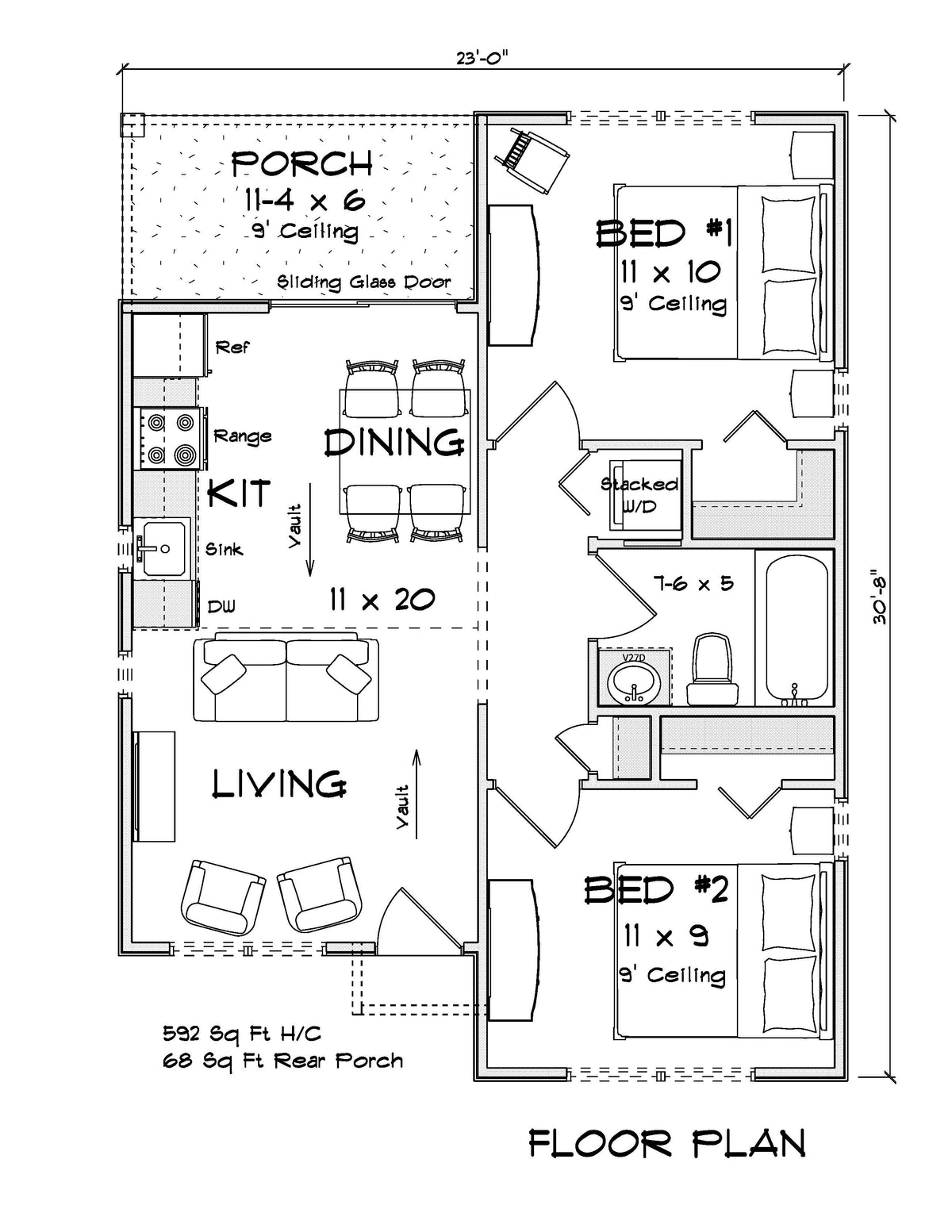 J8132-E Craftsman House First Floor Plan, 2 Bedrooms, 1 Bathroom | Silver Maple Grove House Plan 